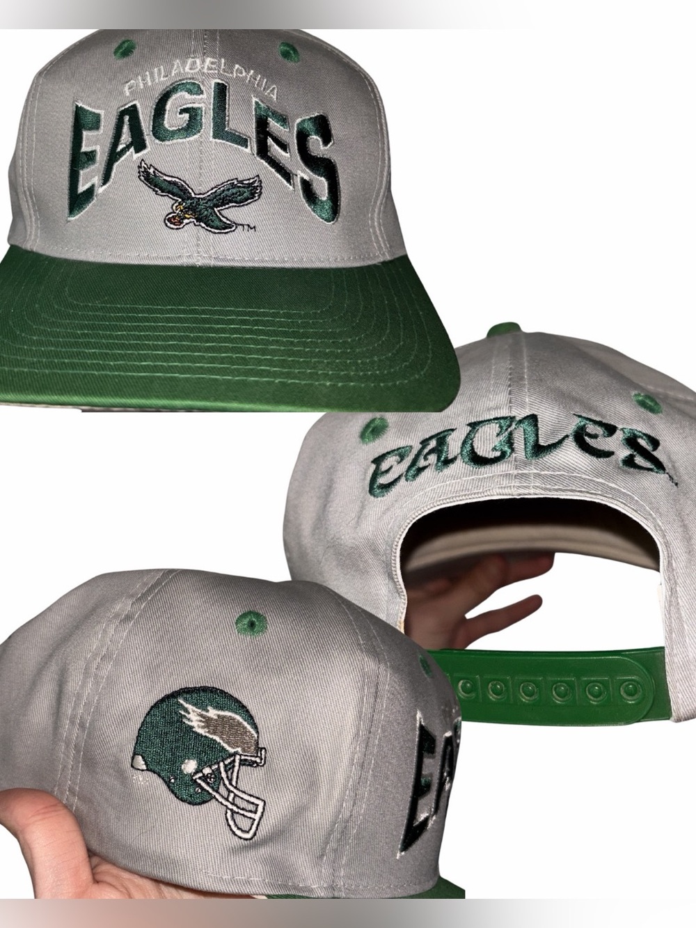 NWT Deadstock VTG 90s Philadelphia Eagles Green Gray Snapback Hat NFL Annco Logo